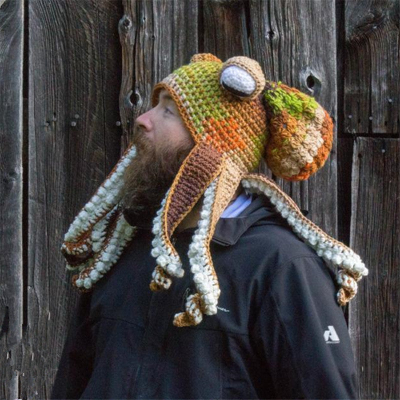 Adult Tricky And Funny Octopus Headgear Handmade Crochet Woolen Hat