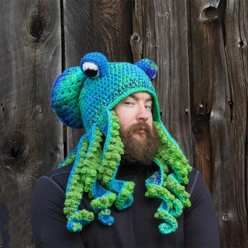 Adult Tricky And Funny Octopus Headgear Handmade Crochet Woolen Hat