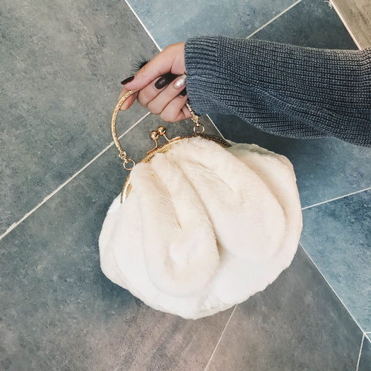 Faux Fur Rabbit Ear Clip Plush Bag