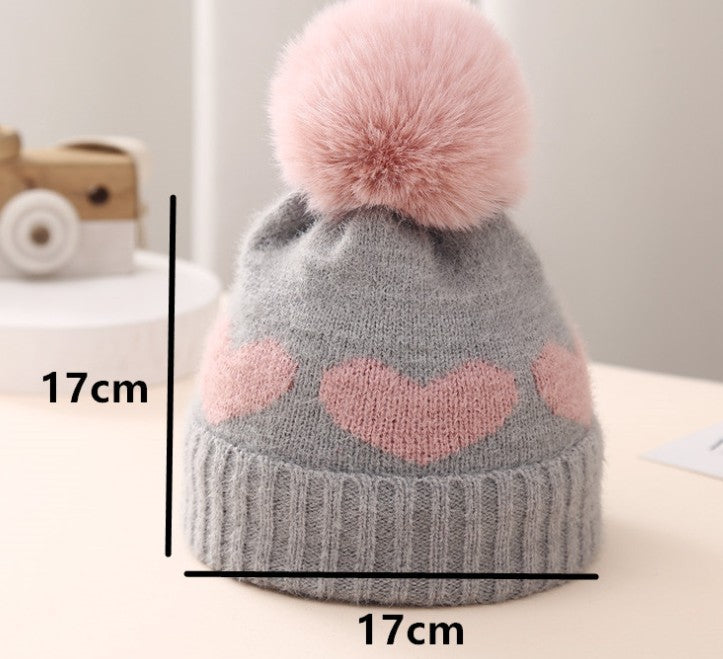Baby Double-layer Thickened Jacquard Heart Hat