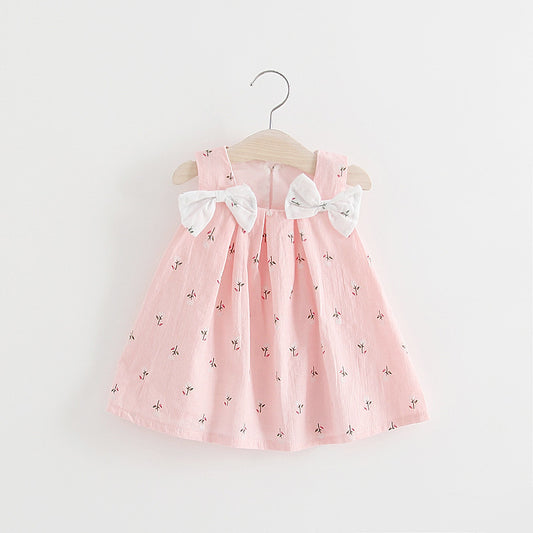 Solid Color Bow Floral Print Halter Skirt