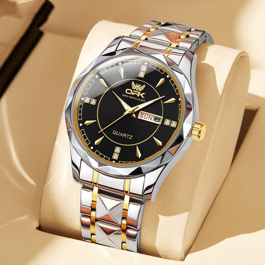 Stainless Steel Double Calendar Waterproof Men's Watch