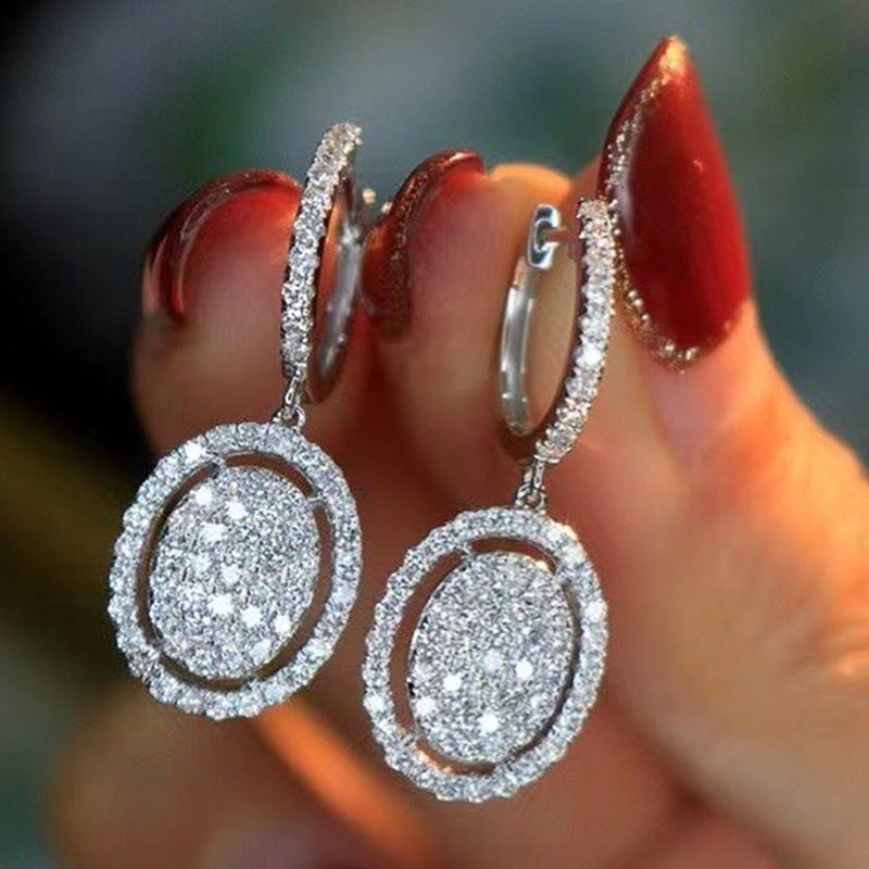 White Gold Plated Oval Earrings