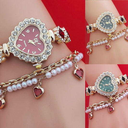 Love Shape Bracelet Watch Set Diamond Colored Heart Quartz Watch