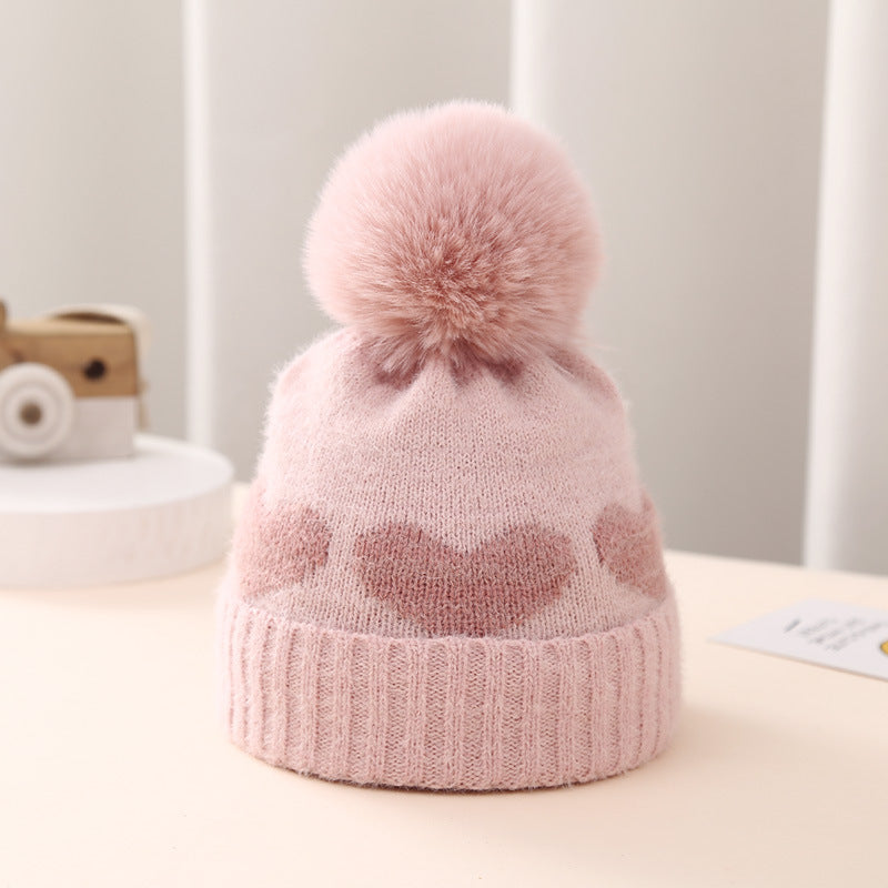 Baby Double-layer Thickened Jacquard Heart Hat
