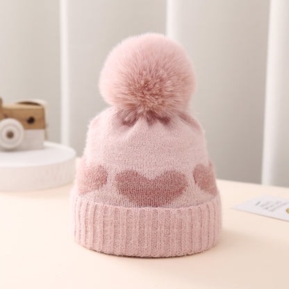 Baby Double-layer Thickened Jacquard Heart Hat