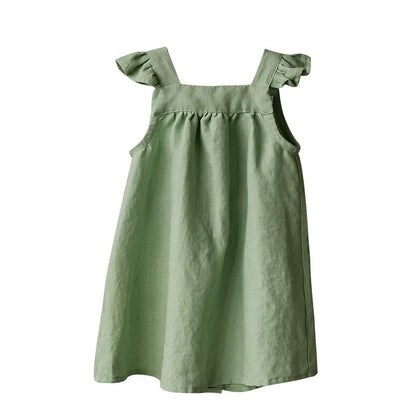Girls Summer Linen Loose Sling Dress