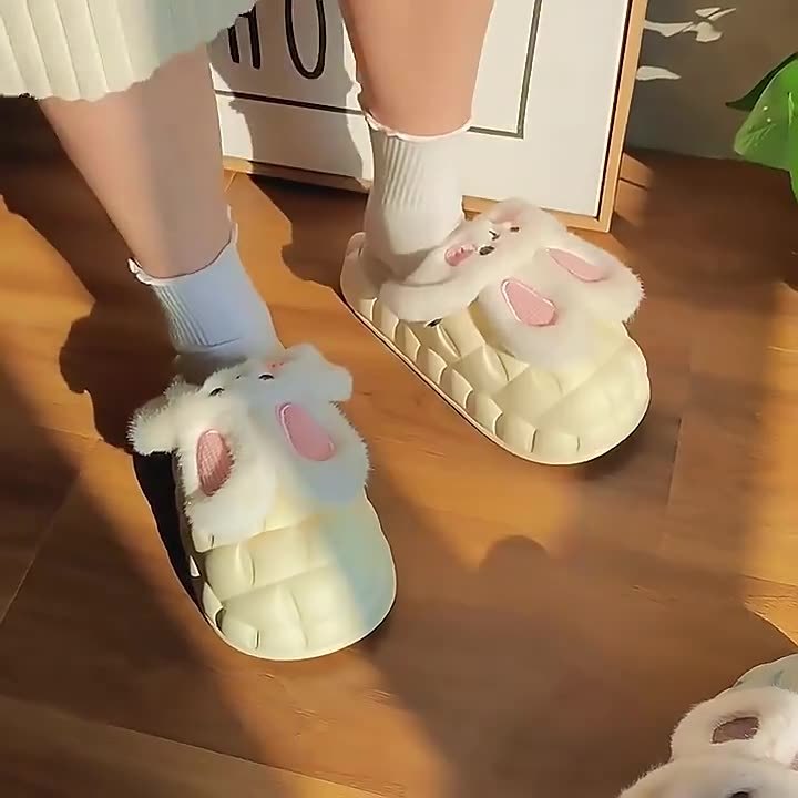 Cute Rabbit Fuzzy Slippers For Women