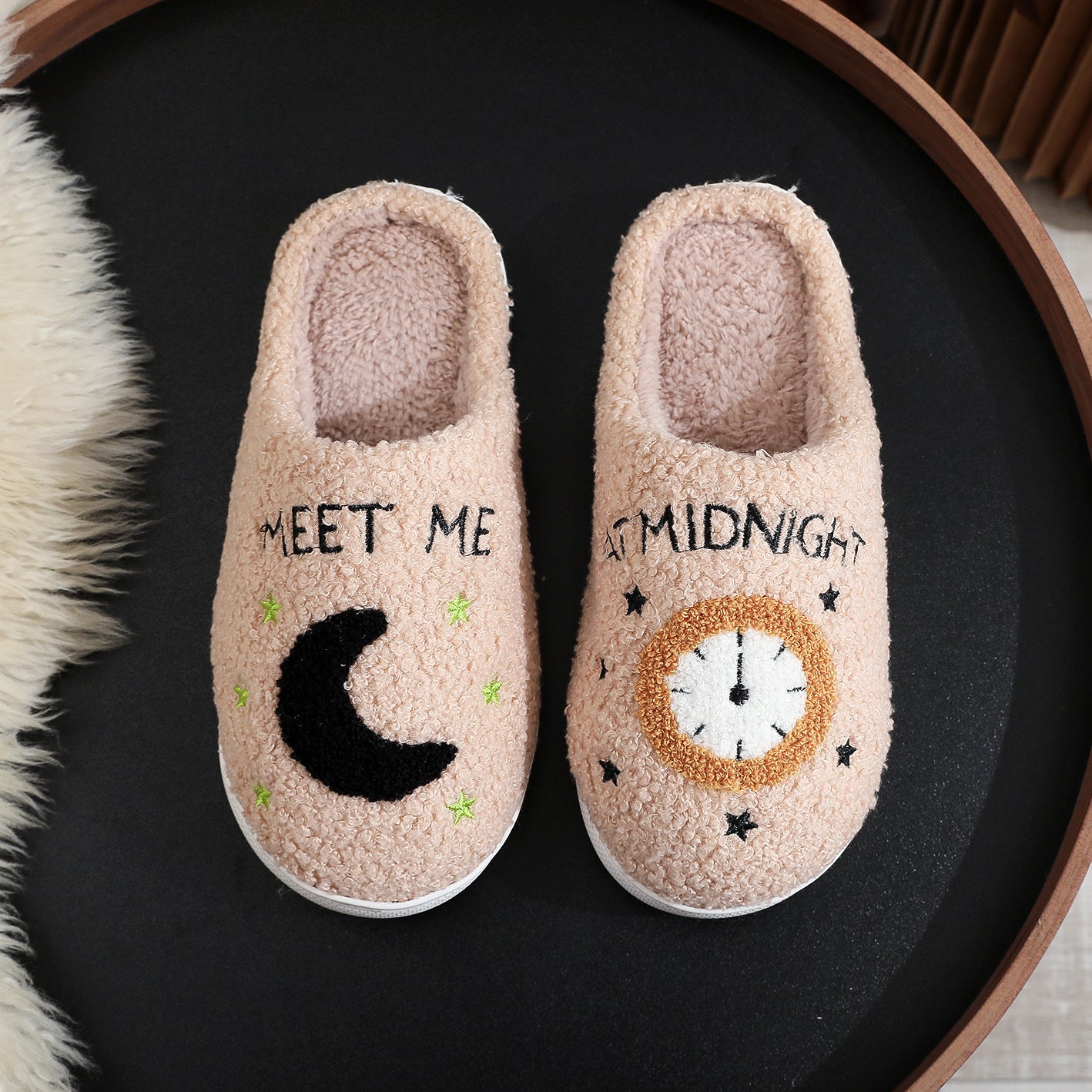 Moon And Clock Print Home Slippers For Women