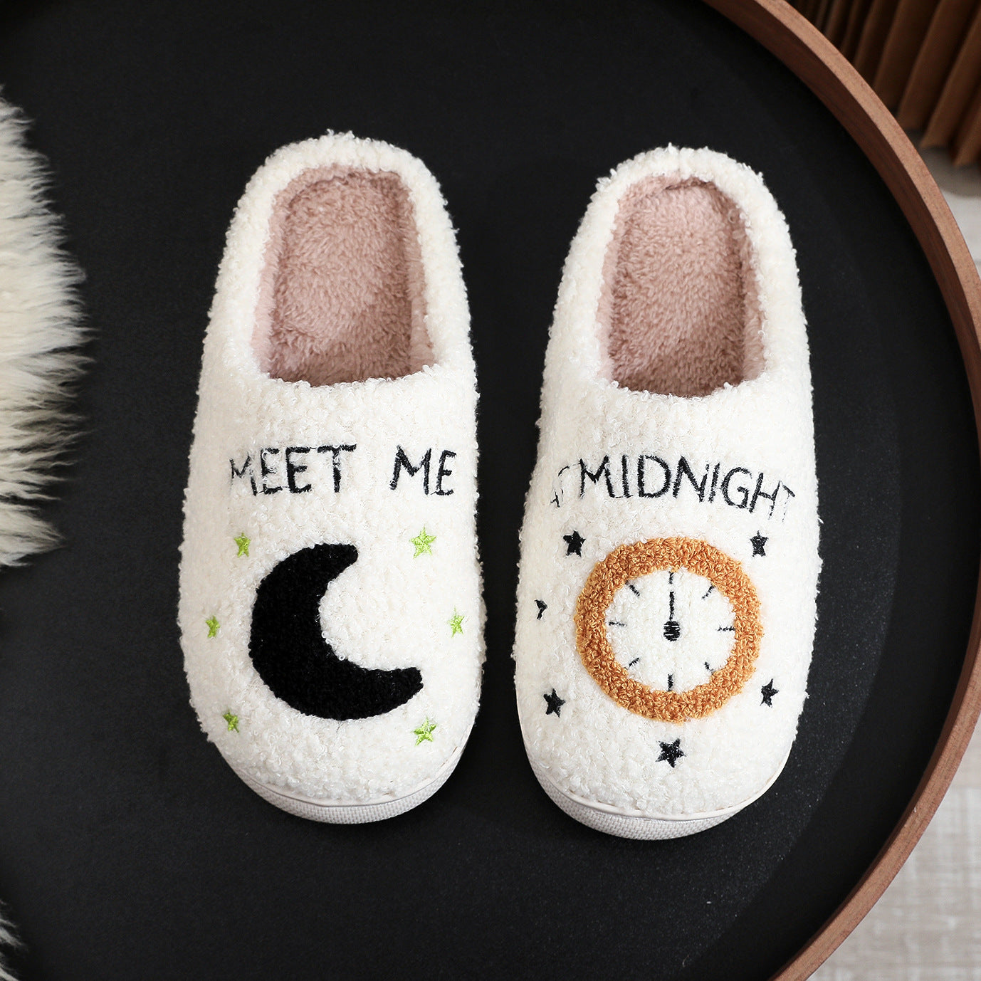 Moon And Clock Print Home Slippers For Women