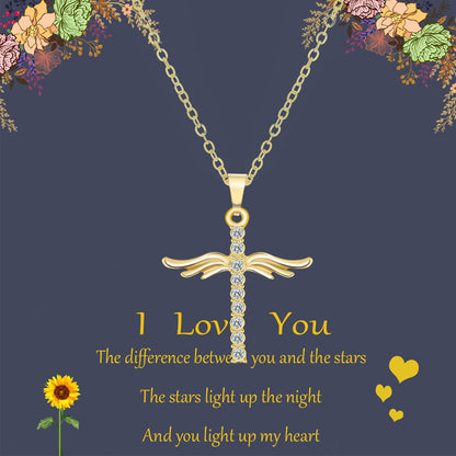 Angel Wings Cross Pendant Necklace For Women