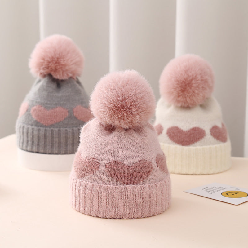 Baby Double-layer Thickened Jacquard Heart Hat