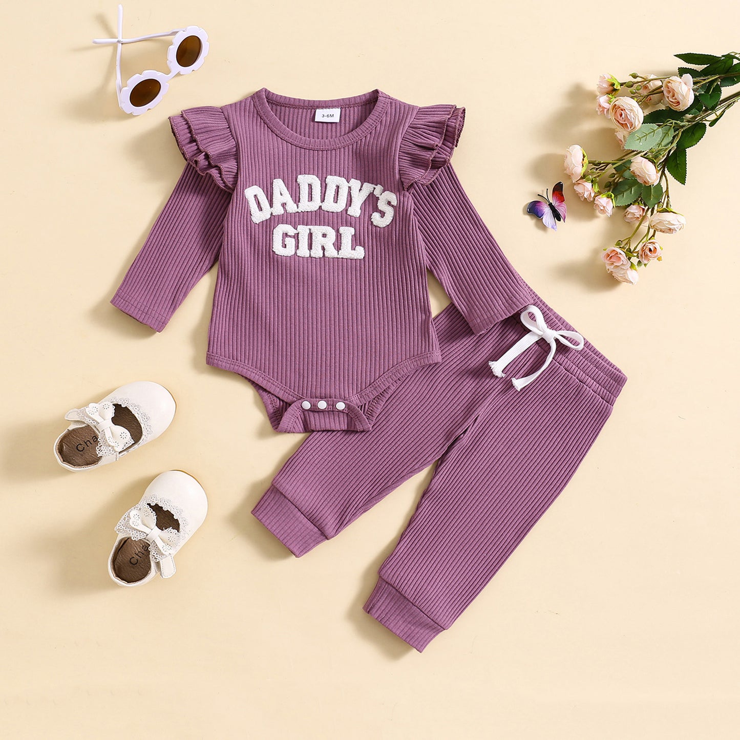 Sunken Stripe Letter Embroidery Suit