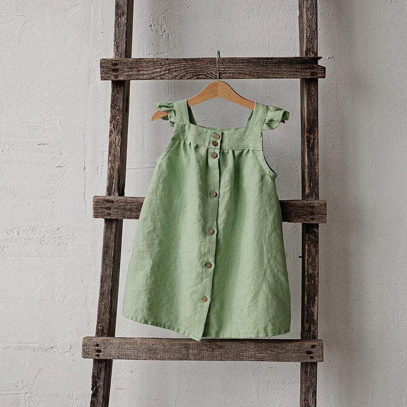 Girls Summer Linen Loose Sling Dress