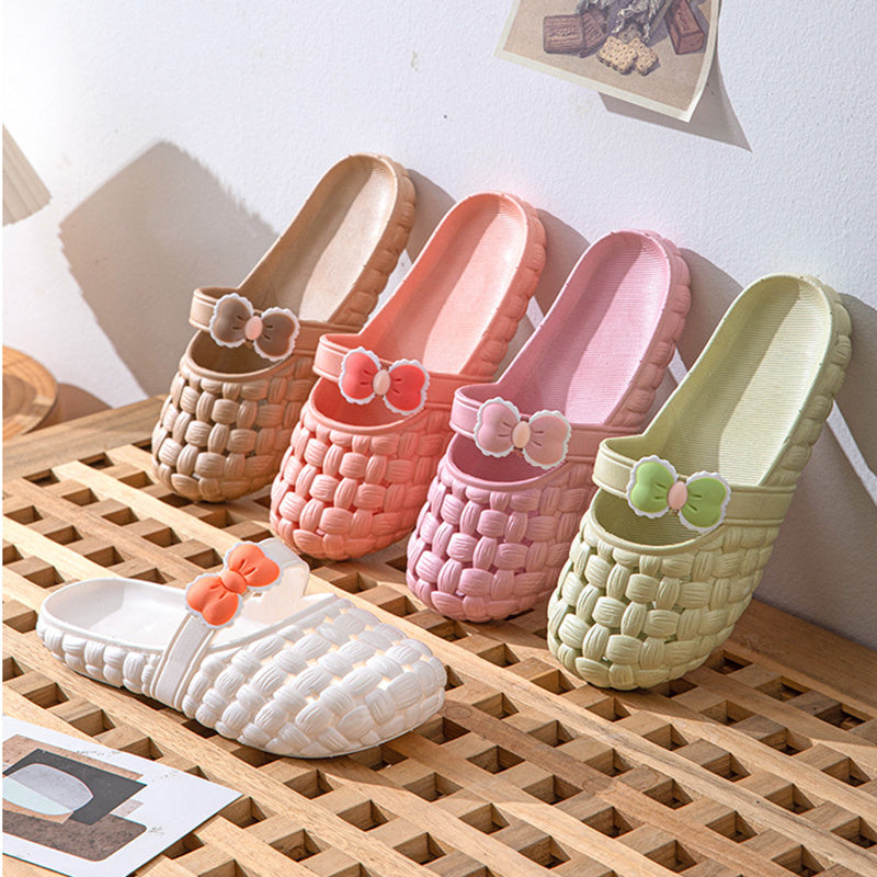 Baotou Slippers With Bow Braid Design