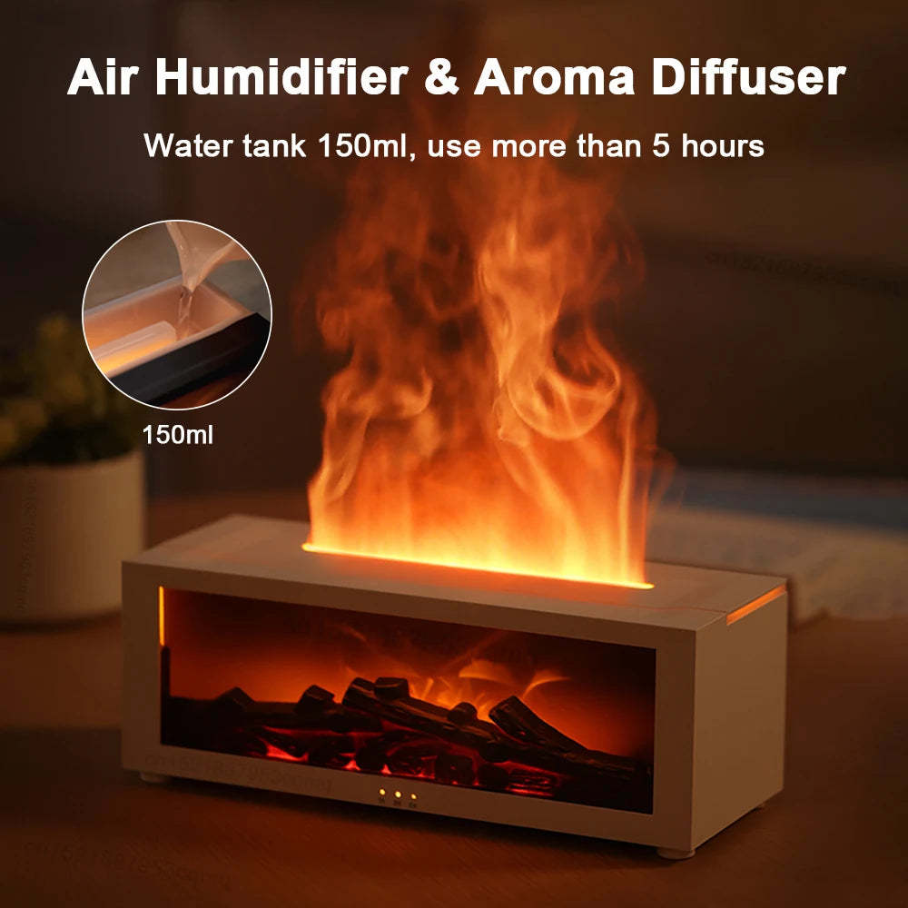 3D Flame Effect Essential Oil Humidifier with Colorful LED Light & Large Mist Output