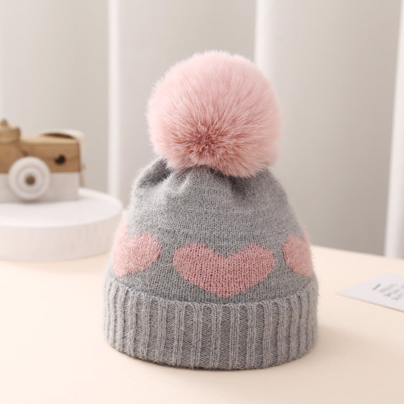 Baby Double-layer Thickened Jacquard Heart Hat