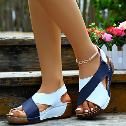 Summer Wedges Sandals With Color Block Cross-strap Design For Women