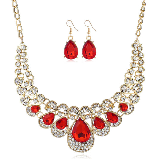 Gem Diamond And Metal Necklace Earrings Set