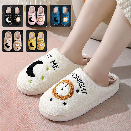 Moon And Clock Print Home Slippers For Women