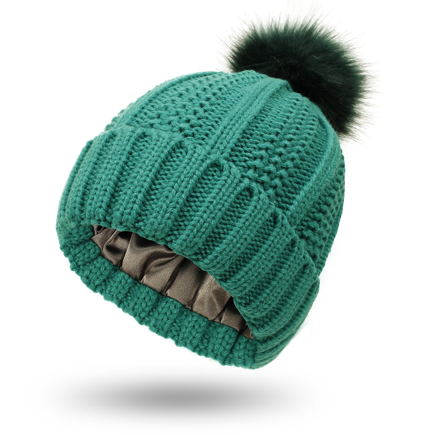 Fashion Stretchy Satin Lined Skull Knit Beanie Hat For Women