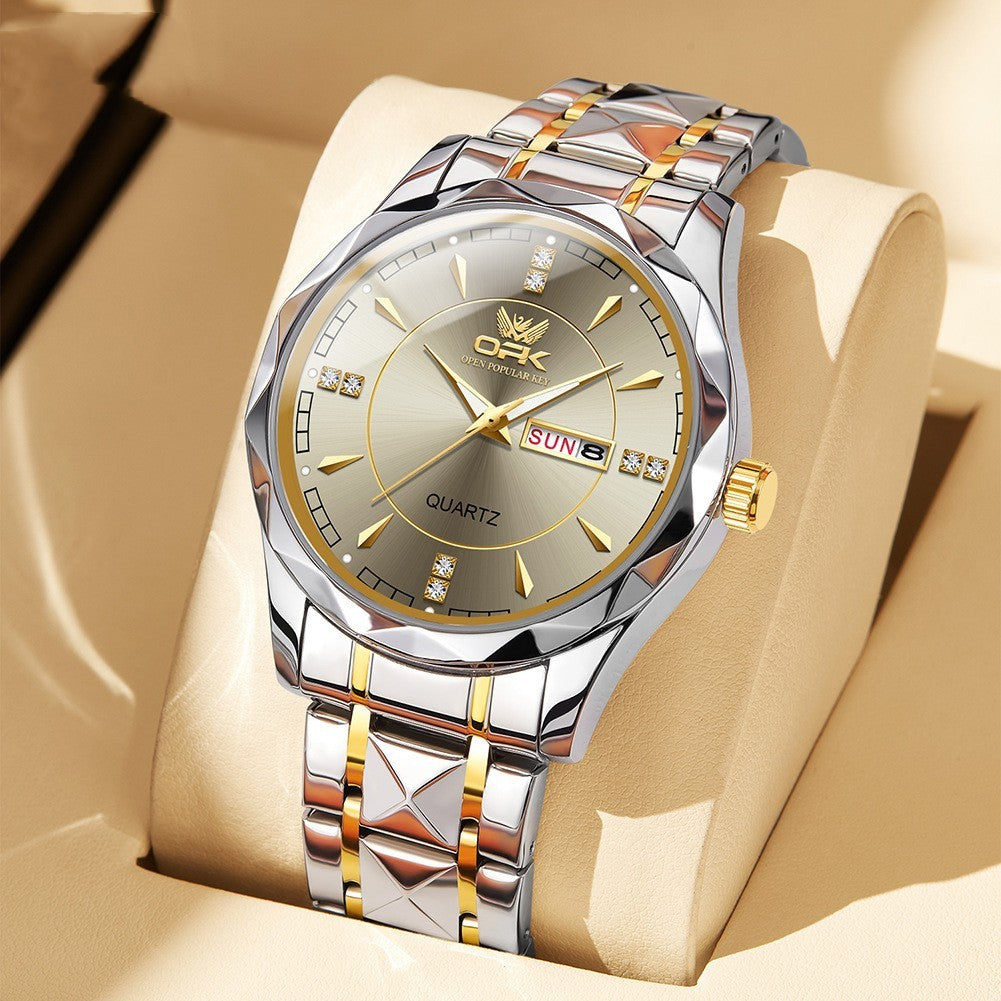 Stainless Steel Double Calendar Waterproof Men's Watch