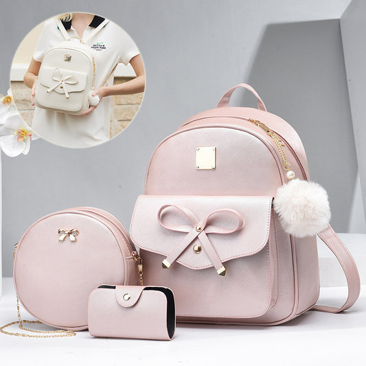 Women's Cute Shoulders Backpack, Crossbody Bag, And Coin Purse 3pcs Set