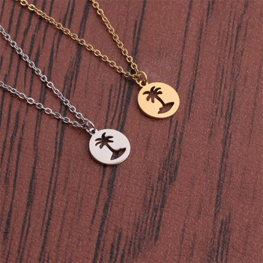 Titanium Steel Hollow Coconut Tree Pendant Neck