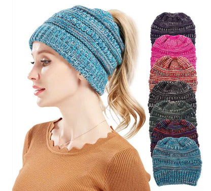Mixed Color Knitted Wool Hat For Ladies
