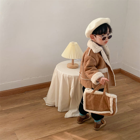 Girls Simple Lambs Wool Jacket Top