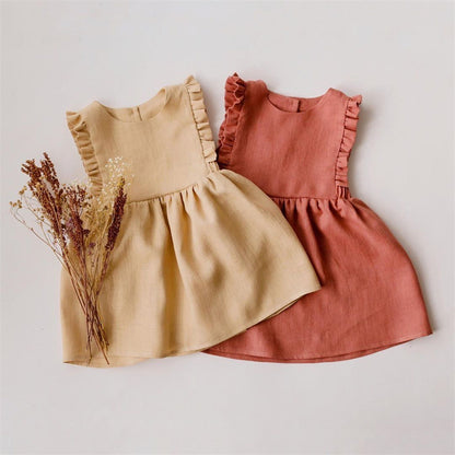 Girls Summer Cotton And Linen Sleeveless Vest Dress