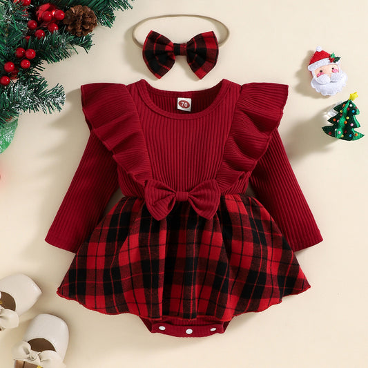 Pullover Sunken Stripe Long Sleeve Tartan Skirt
