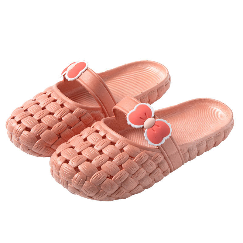 Baotou Slippers With Bow Braid Design