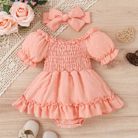 Cute Puff Sleeve One-piece Rompers Jumpsuit With Headscarf
