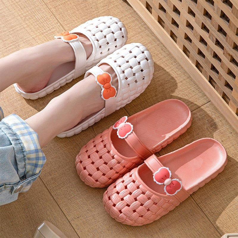 Baotou Slippers With Bow Braid Design