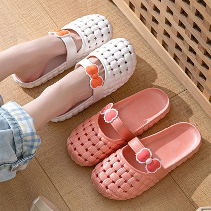 Baotou Slippers With Bow Braid Design