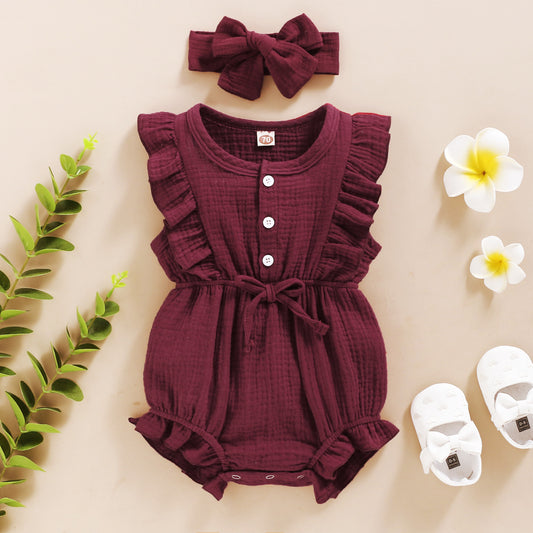 Sleeveless Solid Color Personality Baby Girl Romper