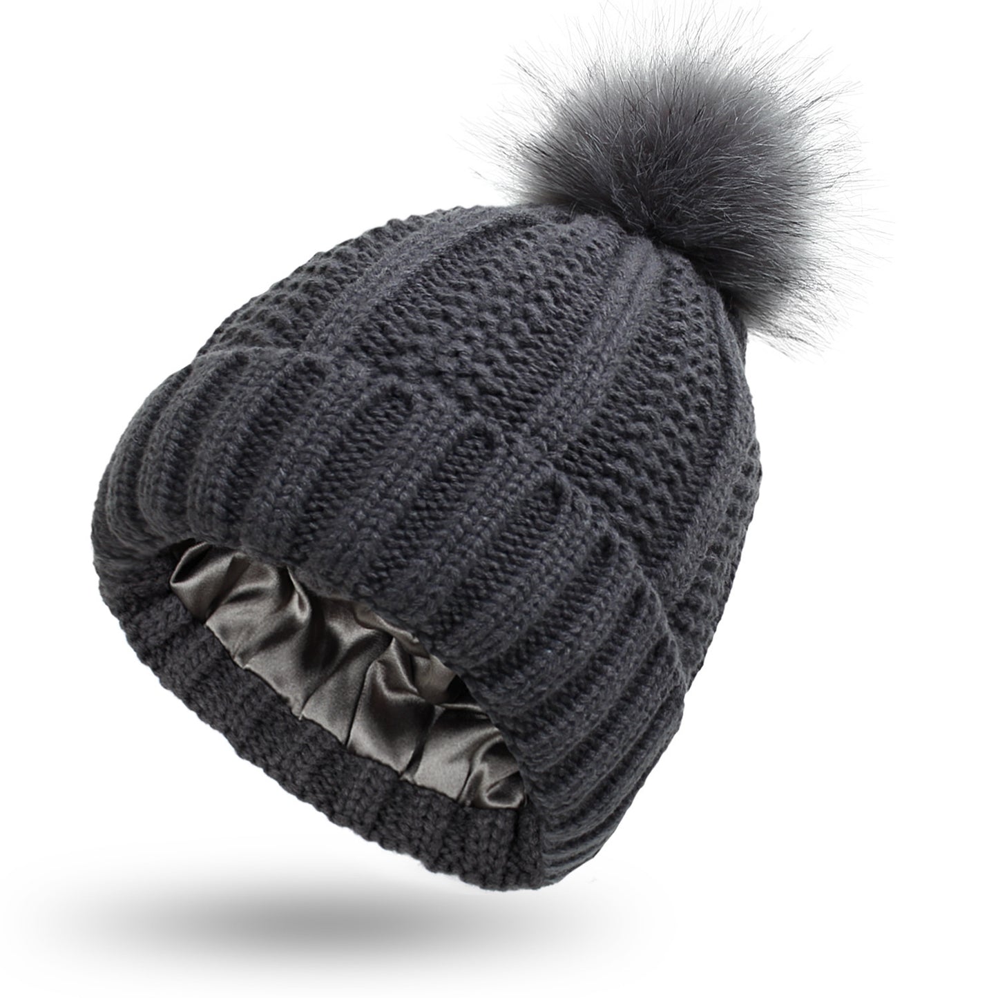 Fashion Stretchy Satin Lined Skull Knit Beanie Hat For Women