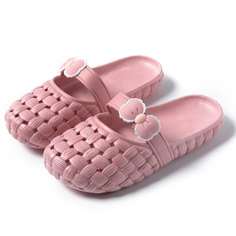 Baotou Slippers With Bow Braid Design