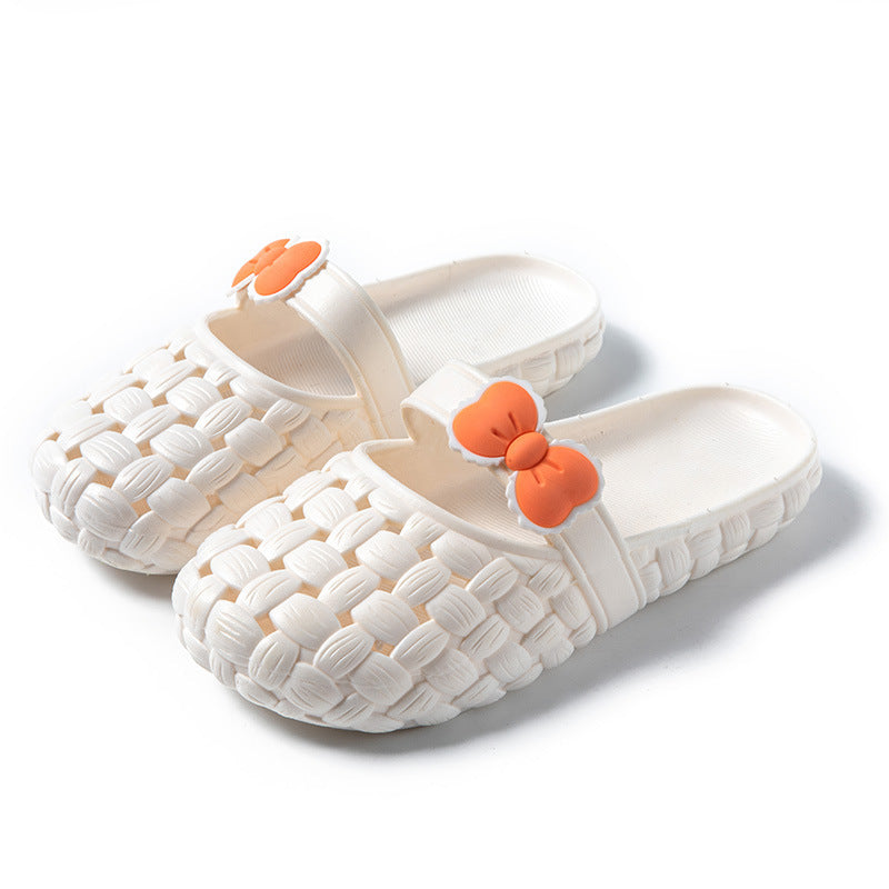 Baotou Slippers With Bow Braid Design