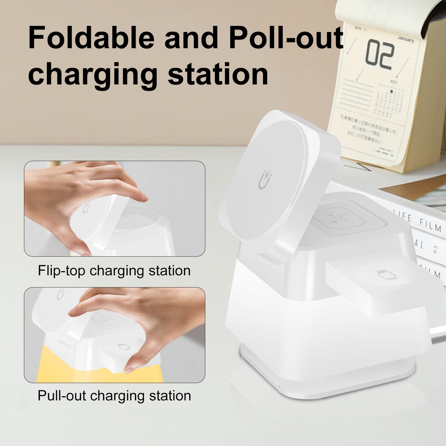 4 In 1 Rotatable Colorful Lighting Wireless Charger Stand For Phone 8/715/14/13/12 Pro Max
