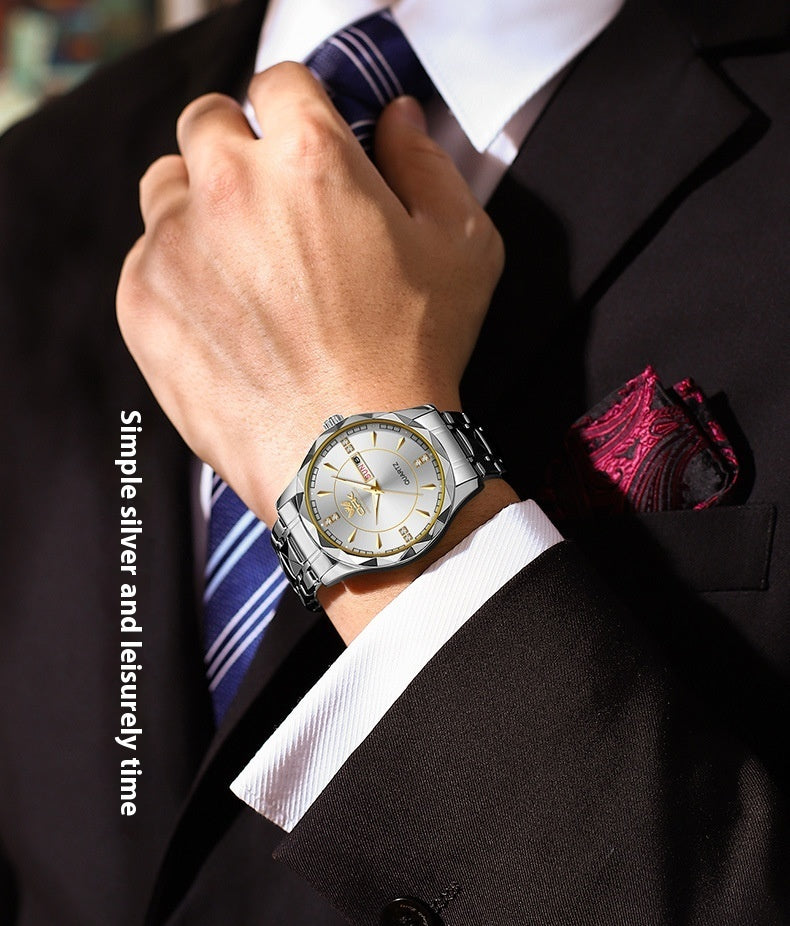 Stainless Steel Double Calendar Waterproof Men's Watch