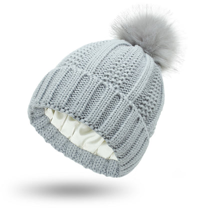 Fashion Stretchy Satin Lined Skull Knit Beanie Hat For Women