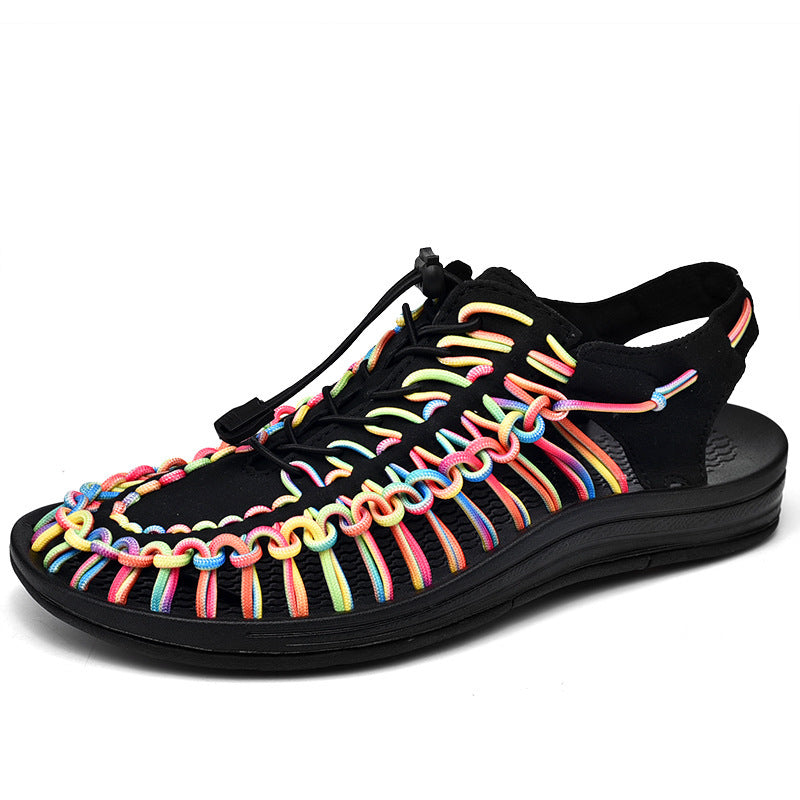 Woven Drawstring Tie Roman Shoes