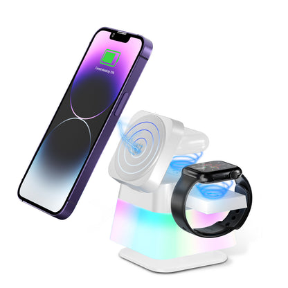 4 In 1 Rotatable Colorful Lighting Wireless Charger Stand For Phone 8/715/14/13/12 Pro Max
