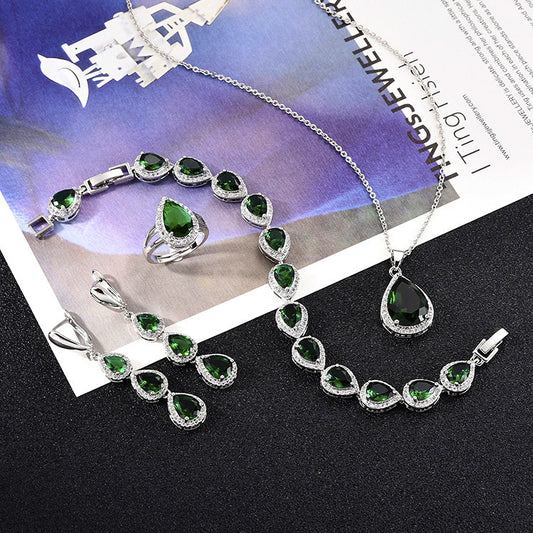 Water Drop Long Necklace, Earring Ring, And Bracelet Ornament Suit