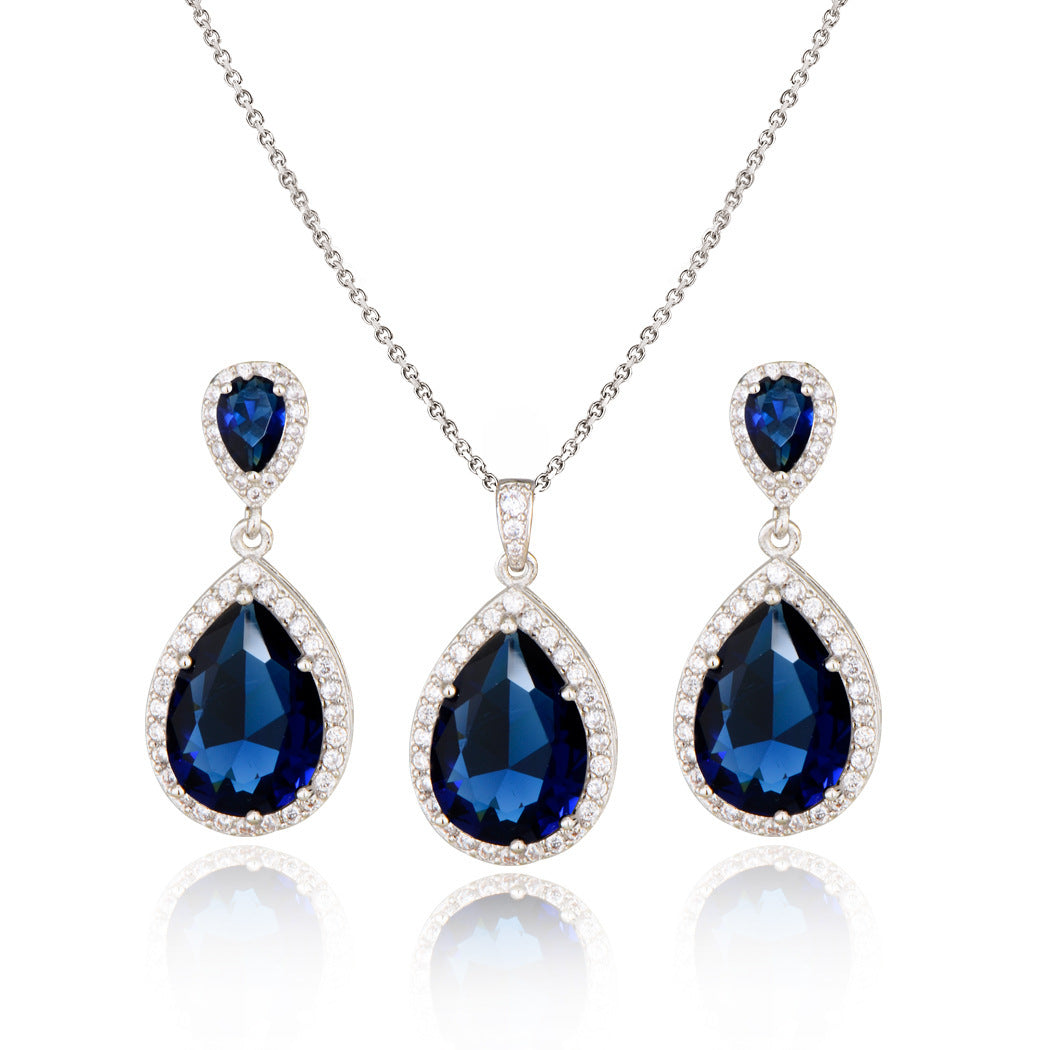 Big Bright Zircon, Water Drops Necklace And Eardrops Suit For Brides