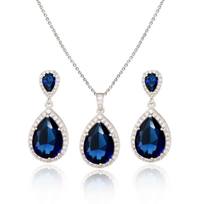 Big Bright Zircon, Water Drops Necklace And Eardrops Suit For Brides