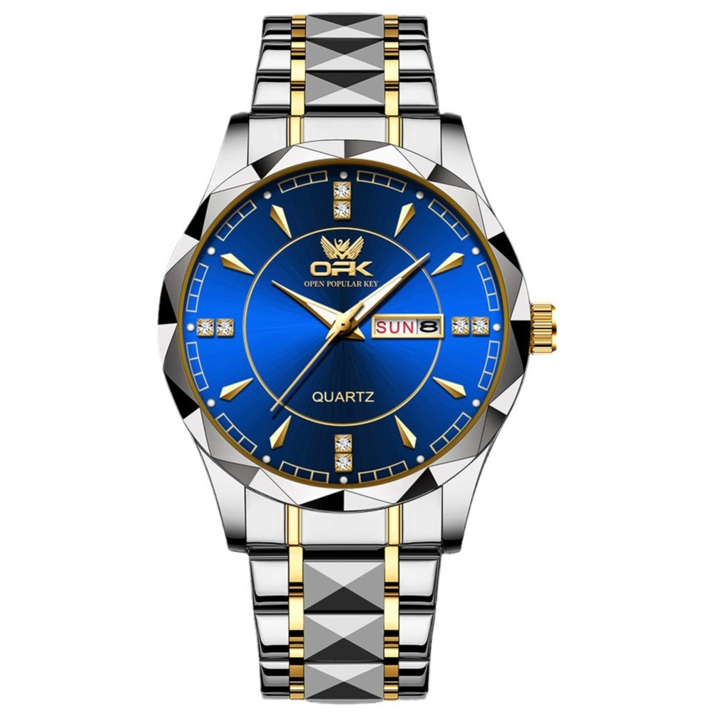 Stainless Steel Double Calendar Waterproof Men's Watch