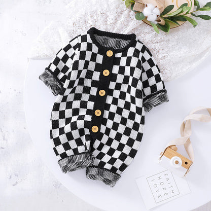 Chessboard Baby One-piece Garment